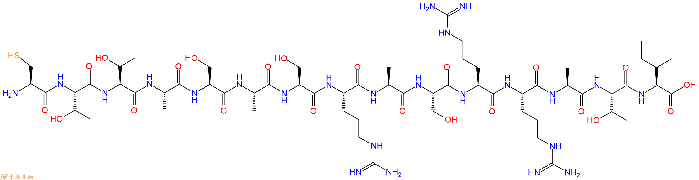 专肽生物产品H2N-Cys-Thr-Thr-Ala-Ser-Ala-Ser-Arg-Ala-Ser-Arg-Arg-Ala-Thr-Ile-OH