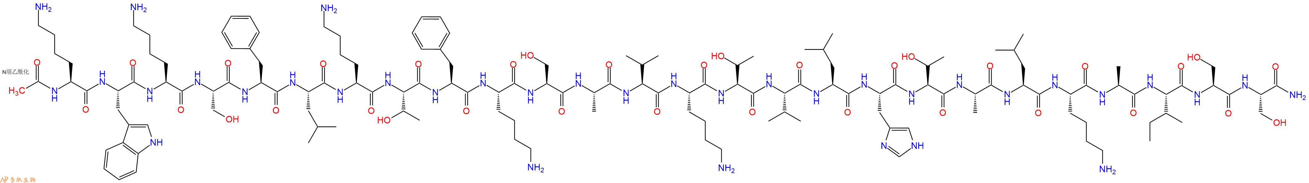 专肽生物产品Ac-Lys-Trp-Lys-Ser-Phe-Leu-Lys-Thr-Phe-Lys-Ser-Ala-Val-Lys-Thr-Val-Leu-His-Thr-Ala-Leu-Lys-Ala-Ile-Ser-Ser-CONH2