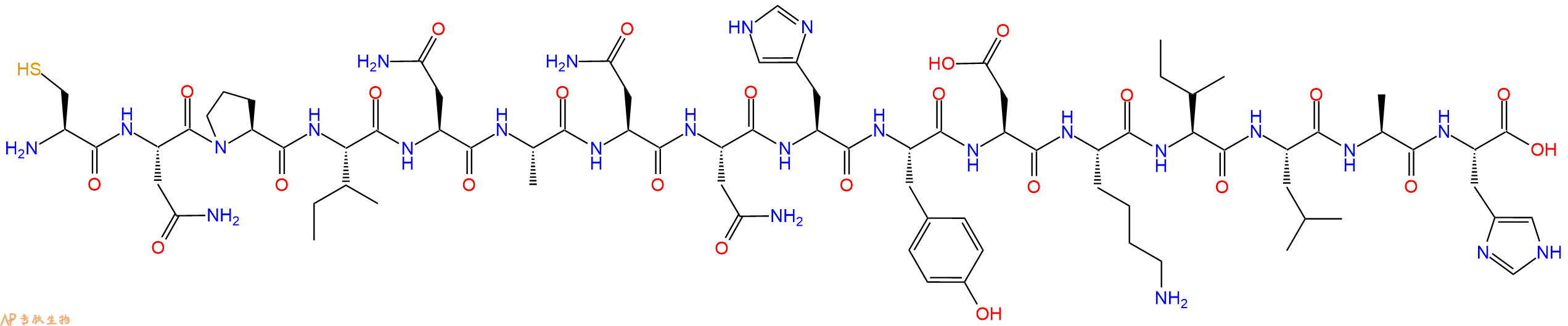 专肽生物产品H2N-Cys-Asn-Pro-Ile-Asn-Ala-Asn-Asn-His-Tyr-Asp-Lys-Ile-Leu-Ala-His-OH