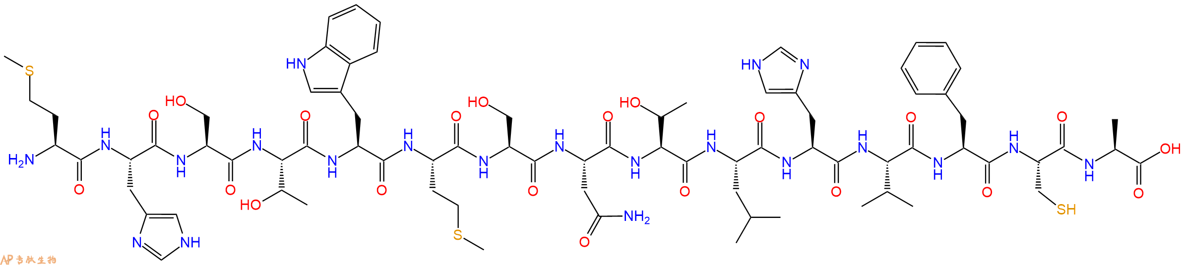 专肽生物产品H2N-Met-His-Ser-Thr-Trp-Met-Ser-Asn-Thr-Leu-His-Val-Phe-Cys-Ala-OH