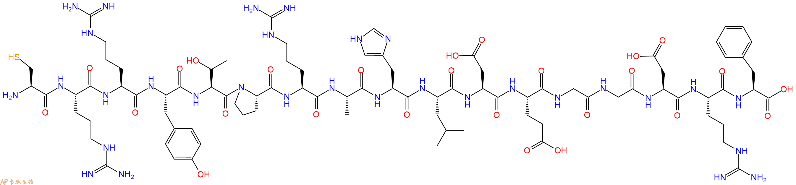 专肽生物产品H2N-Cys-Arg-Arg-Tyr-Thr-Pro-Arg-Ala-His-Leu-Asp-Glu-Gly-Gly-Asp-Arg-Phe-OH