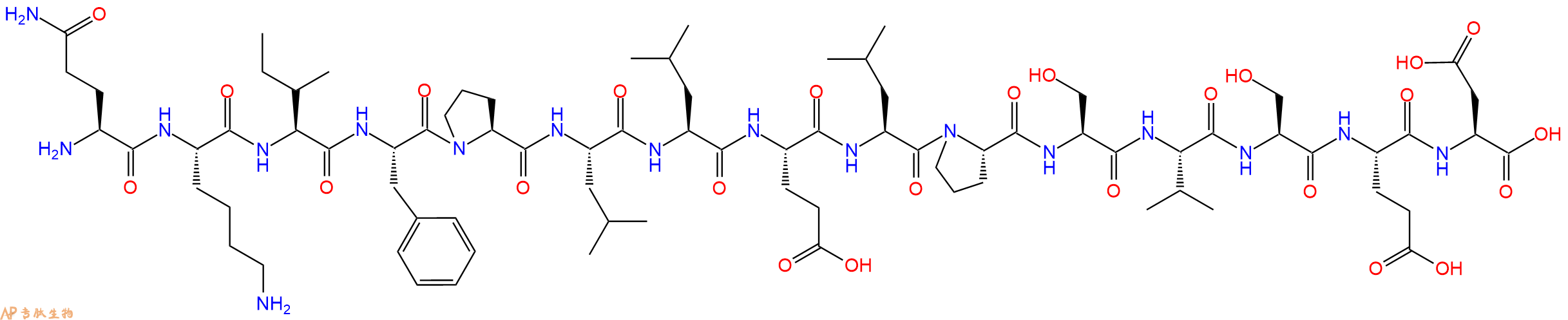 专肽生物产品H2N-Gln-Lys-Ile-Phe-Pro-Leu-Leu-Glu-Leu-Pro-Ser-Val-Ser-Glu-Asp-OH