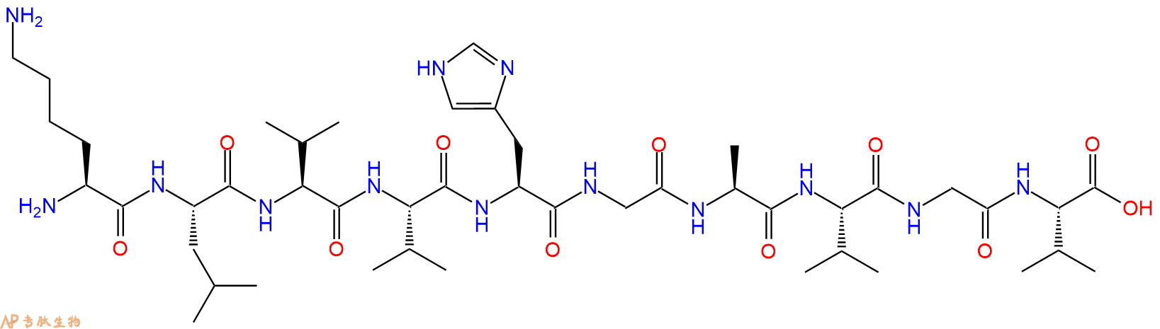 专肽生物产品H2N-Lys-Leu-Val-Val-His-Gly-Ala-Val-Gly-Val-OH