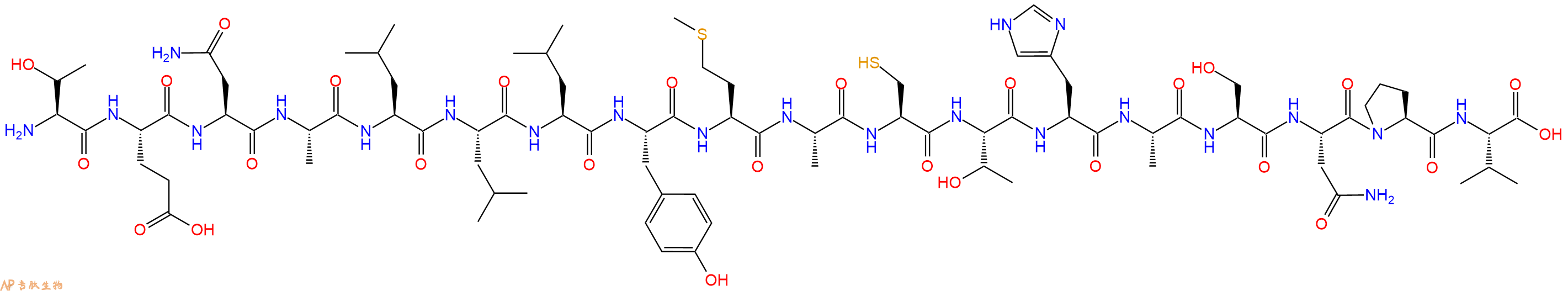 专肽生物产品H2N-Thr-Glu-Asn-Ala-Leu-Leu-Leu-Tyr-Met-Ala-Cys-Thr-His-Ala-Ser-Asn-Pro-Val-OH