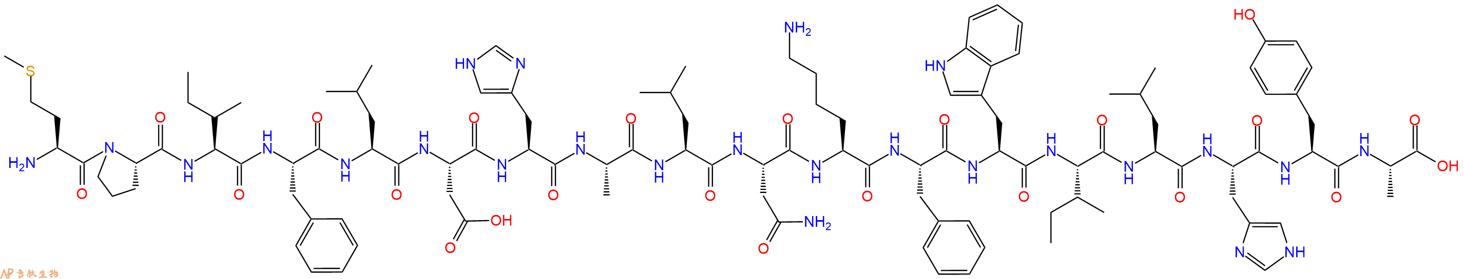 专肽生物产品H2N-Met-Pro-Ile-Phe-Leu-Asp-His-Ala-Leu-Asn-Lys-Phe-Trp-Ile-Leu-His-Tyr-Ala-OH