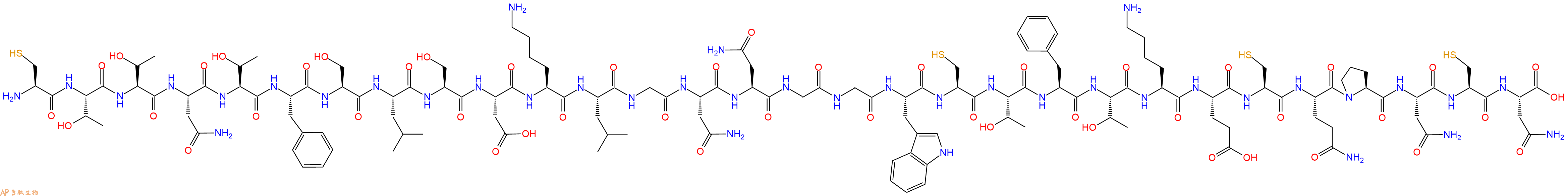 专肽生物产品H2N-Cys-Thr-Thr-Asn-Thr-Phe-Ser-Leu-Ser-Asp-Lys-Leu-Gly-Asn-Asn-Gly-Gly-Trp-Cys-Thr-Phe-Thr-Lys-Glu-Cys-Gln-Pro-Asn-Cys-Asn-OH