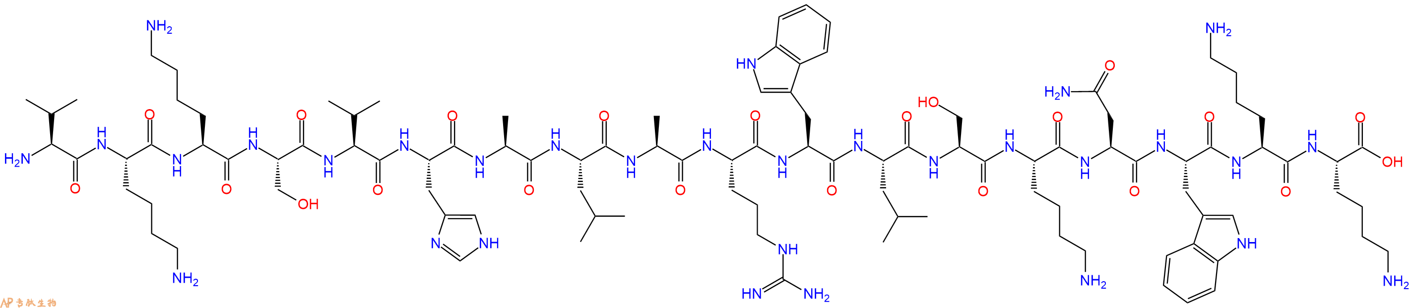 专肽生物产品H2N-Val-Lys-Lys-Ser-Val-His-Ala-Leu-Ala-Arg-Trp-Leu-Ser-Lys-Asn-Trp-Lys-Lys-OH