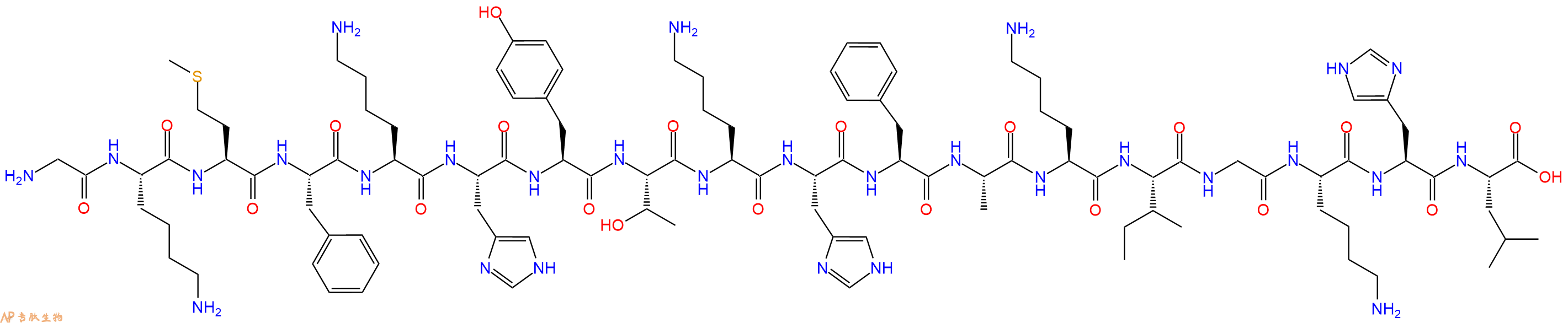 专肽生物产品H2N-Gly-Lys-Met-Phe-Lys-His-Tyr-Thr-Lys-His-Phe-Ala-Lys-Ile-Gly-Lys-His-Leu-OH