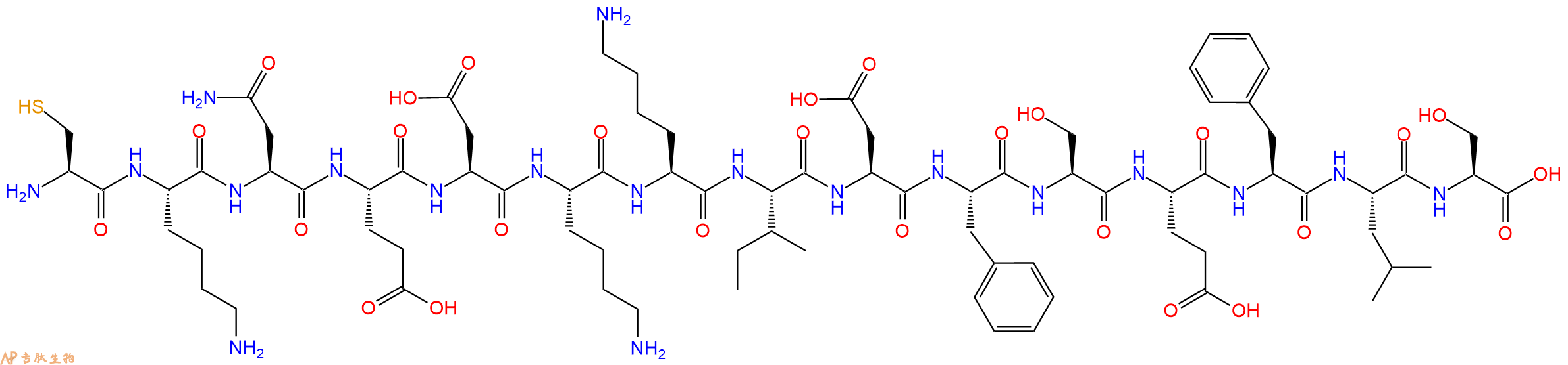 专肽生物产品H2N-Cys-Lys-Asn-Glu-Asp-Lys-Lys-Ile-Asp-Phe-Ser-Glu-Phe-Leu-Ser-OH