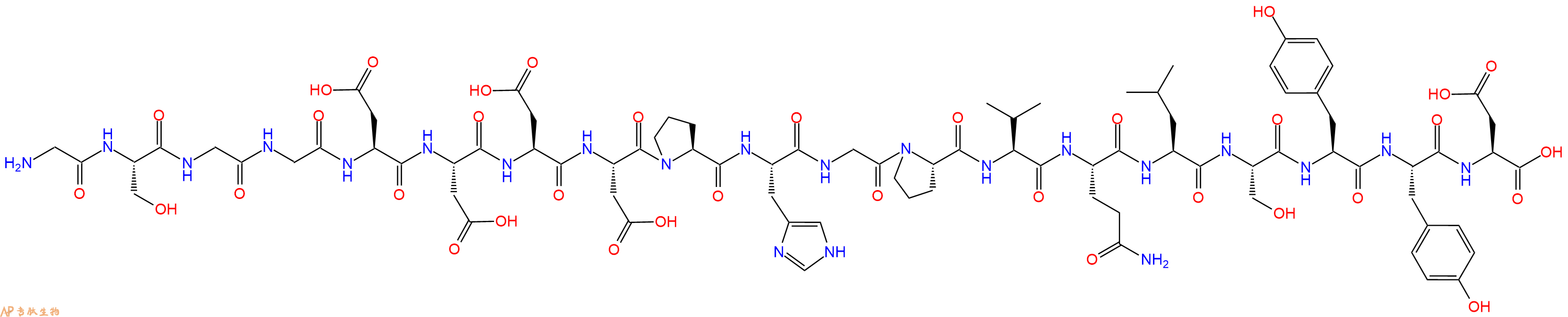 专肽生物产品H2N-Gly-Ser-Gly-Gly-Asp-Asp-Asp-Asp-Pro-His-Gly-Pro-Val-Gln-Leu-Ser-Tyr-Tyr-Asp-OH