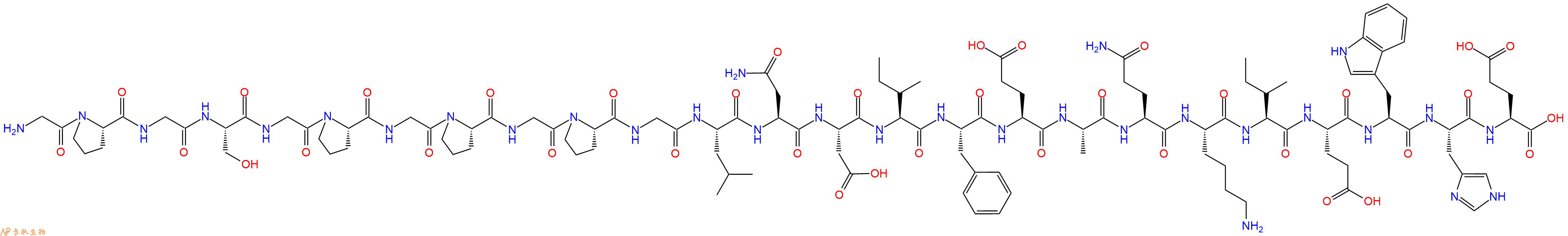 专肽生物产品H2N-Gly-Pro-Gly-Ser-Gly-Pro-Gly-Pro-Gly-Pro-Gly-Leu-Asn-Asp-Ile-Phe-Glu-Ala-Gln-Lys-Ile-Glu-Trp-His-Glu-OH
