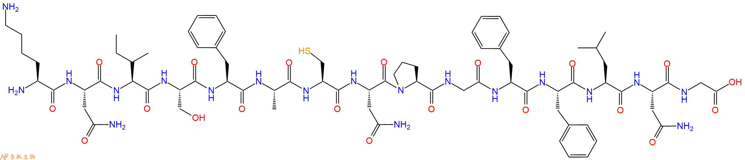 专肽生物产品H2N-Lys-Asn-Ile-Ser-Phe-Ala-Cys-Asn-Pro-Gly-Phe-Phe-Leu-Asn-Gly-OH