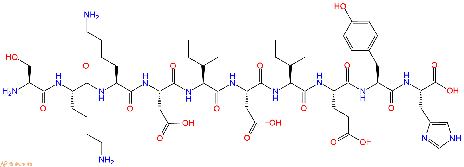 专肽生物产品H2N-Ser-Lys-Lys-Asp-Ile-Asp-Ile-Glu-Tyr-His-OH