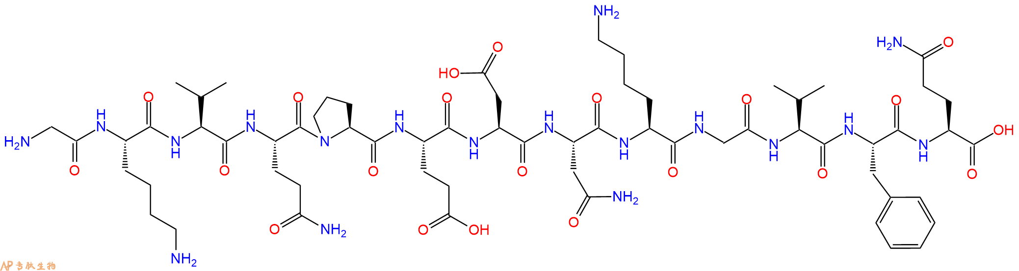 专肽生物产品H2N-Gly-Lys-Val-Gln-Pro-Glu-Asp-Asn-Lys-Gly-Val-Phe-Gln-OH