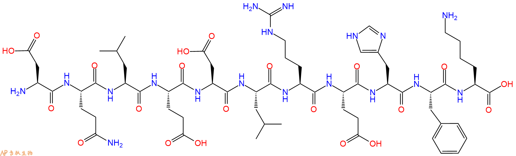 专肽生物产品H2N-Asp-Gln-Leu-Glu-Asp-Leu-Arg-Glu-His-Phe-Lys-OH