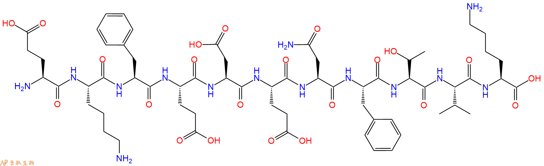 专肽生物产品H2N-Glu-Lys-Phe-Glu-Asp-Glu-Asn-Phe-Thr-Val-Lys-OH