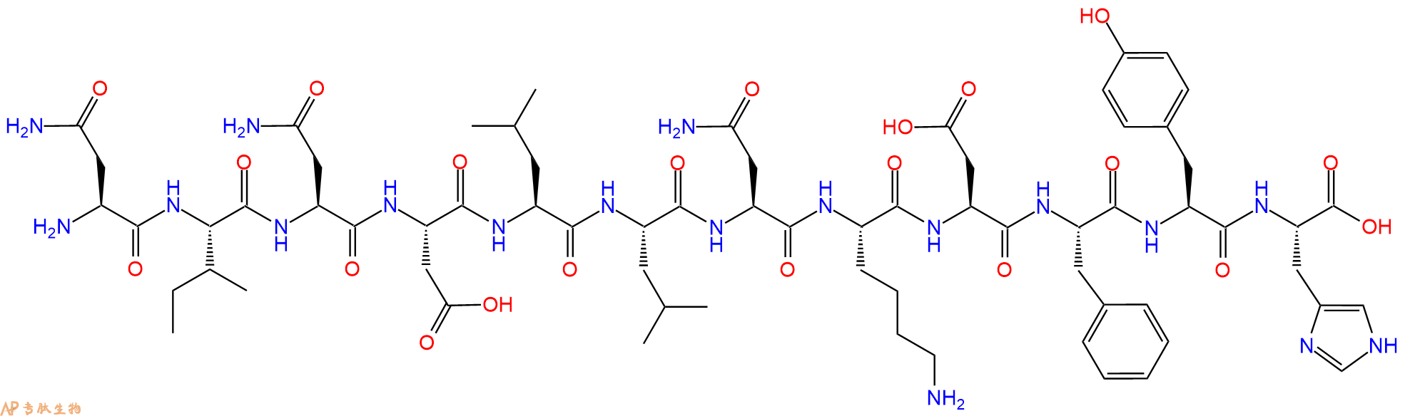 专肽生物产品H2N-Asn-Ile-Asn-Asp-Leu-Leu-Asn-Lys-Asp-Phe-Tyr-His-OH