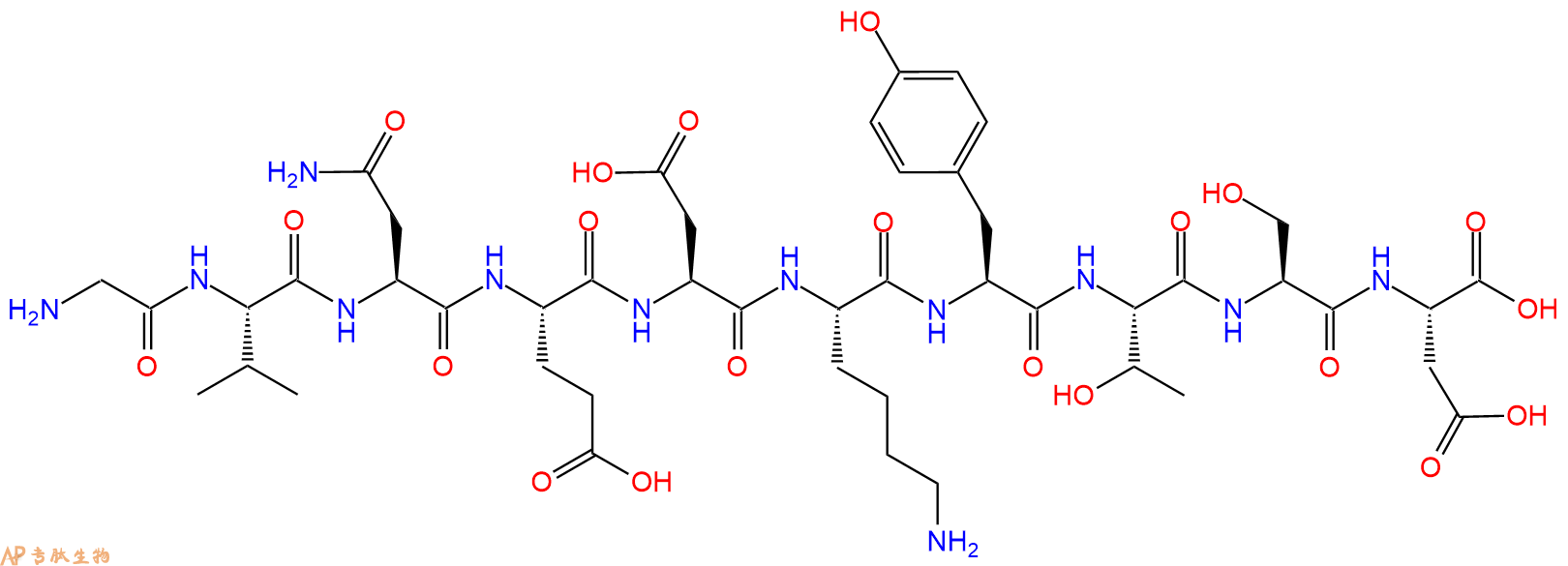 专肽生物产品H2N-Gly-Val-Asn-Glu-Asp-Lys-Tyr-Thr-Ser-Asp-OH