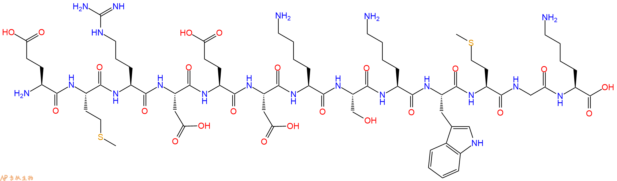 专肽生物产品H2N-Glu-Met-Arg-Asp-Glu-Asp-Lys-Ser-Lys-Trp-Met-Gly-Lys-OH
