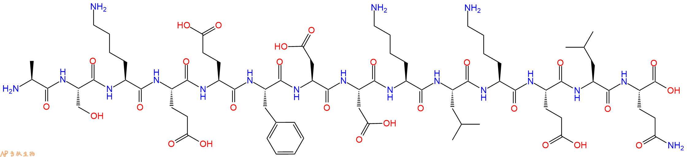 专肽生物产品H2N-Ala-Ser-Lys-Glu-Glu-Phe-Asp-Asp-Lys-Leu-Lys-Glu-Leu-Gln-OH