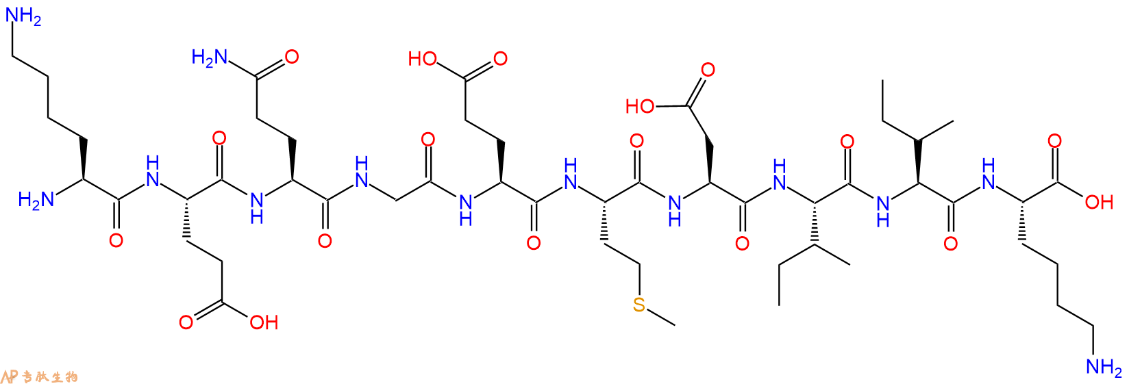 专肽生物产品H2N-Lys-Glu-Gln-Gly-Glu-Met-Asp-Ile-Ile-Lys-OH