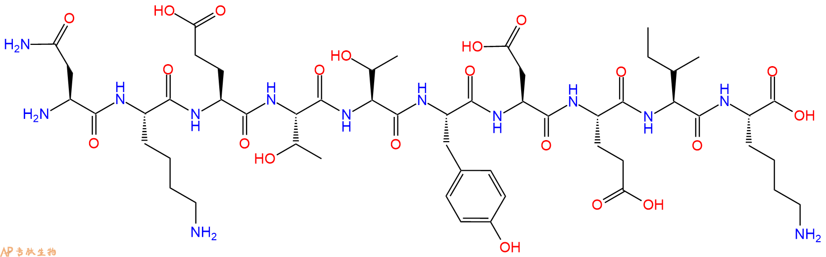 专肽生物产品H2N-Asn-Lys-Glu-Thr-Thr-Tyr-Asp-Glu-Ile-Lys-OH