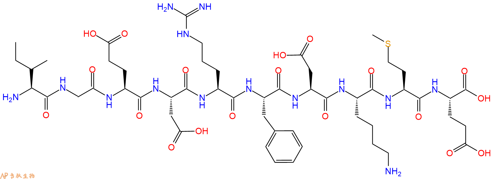 专肽生物产品H2N-Ile-Gly-Glu-Asp-Arg-Phe-Asp-Lys-Met-Glu-OH
