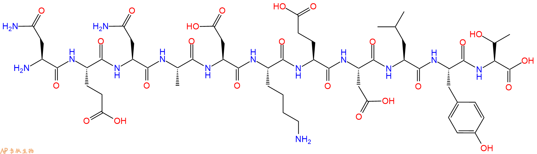 专肽生物产品H2N-Asn-Glu-Asn-Ala-Asp-Lys-Glu-Asp-Leu-Tyr-Thr-OH