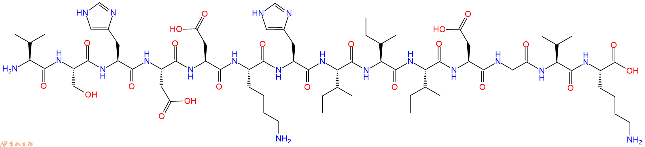 专肽生物产品H2N-Val-Ser-His-Asp-Asp-Lys-His-Ile-Ile-Ile-Asp-Gly-Val-Lys-OH