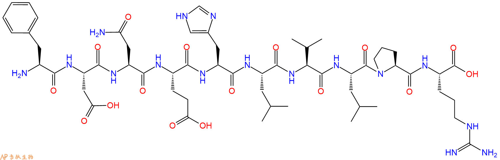 专肽生物产品H2N-Phe-Asp-Asn-Glu-His-Leu-Val-Leu-Pro-Arg-OH