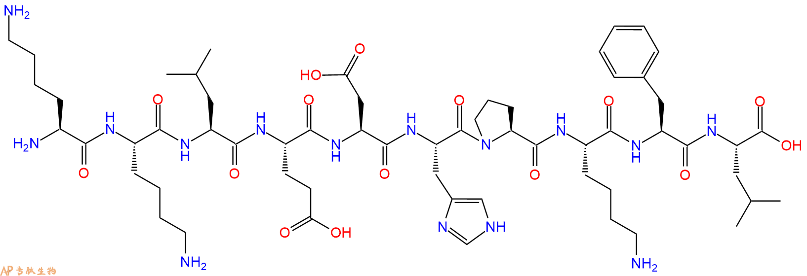 专肽生物产品H2N-Lys-Lys-Leu-Glu-Asp-His-Pro-Lys-Phe-Leu-OH