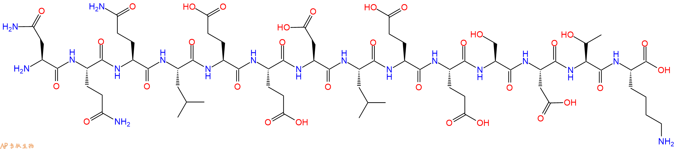 专肽生物产品H2N-Asn-Gln-Gln-Leu-Glu-Glu-Asp-Leu-Glu-Glu-Ser-Asp-Thr-Lys-OH
