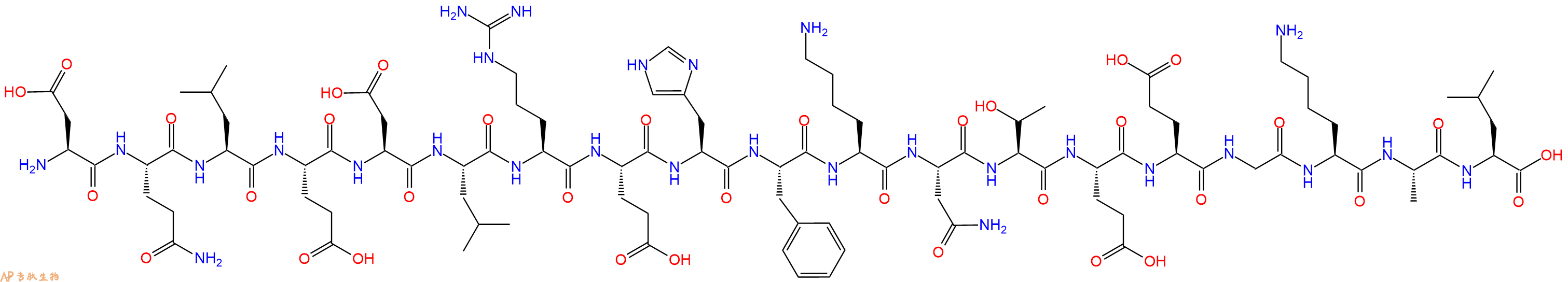 专肽生物产品H2N-Asp-Gln-Leu-Glu-Asp-Leu-Arg-Glu-His-Phe-Lys-Asn-Thr-Glu-Glu-Gly-Lys-Ala-Leu-OH
