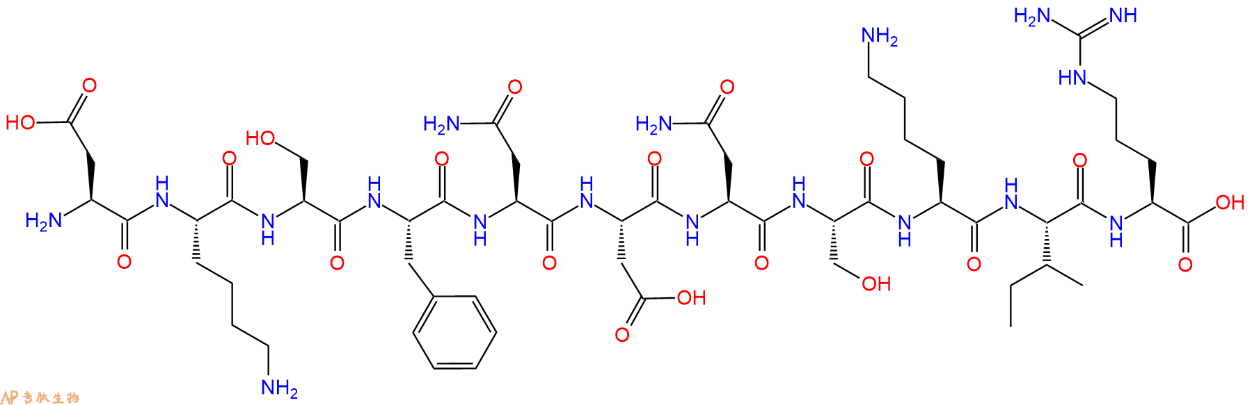 专肽生物产品H2N-Asp-Lys-Ser-Phe-Asn-Asp-Asn-Ser-Lys-Ile-Arg-OH