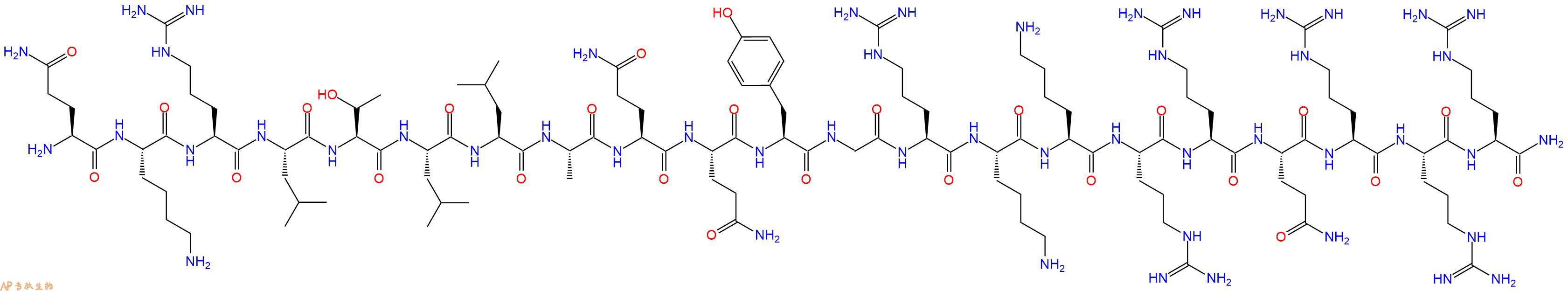 专肽生物产品H2N-Gln-Lys-Arg-Leu-Thr-Leu-Leu-Ala-Gln-Gln-Tyr-Gly-Arg-Lys-Lys-Arg-Arg-Gln-Arg-Arg-Arg-CONH2