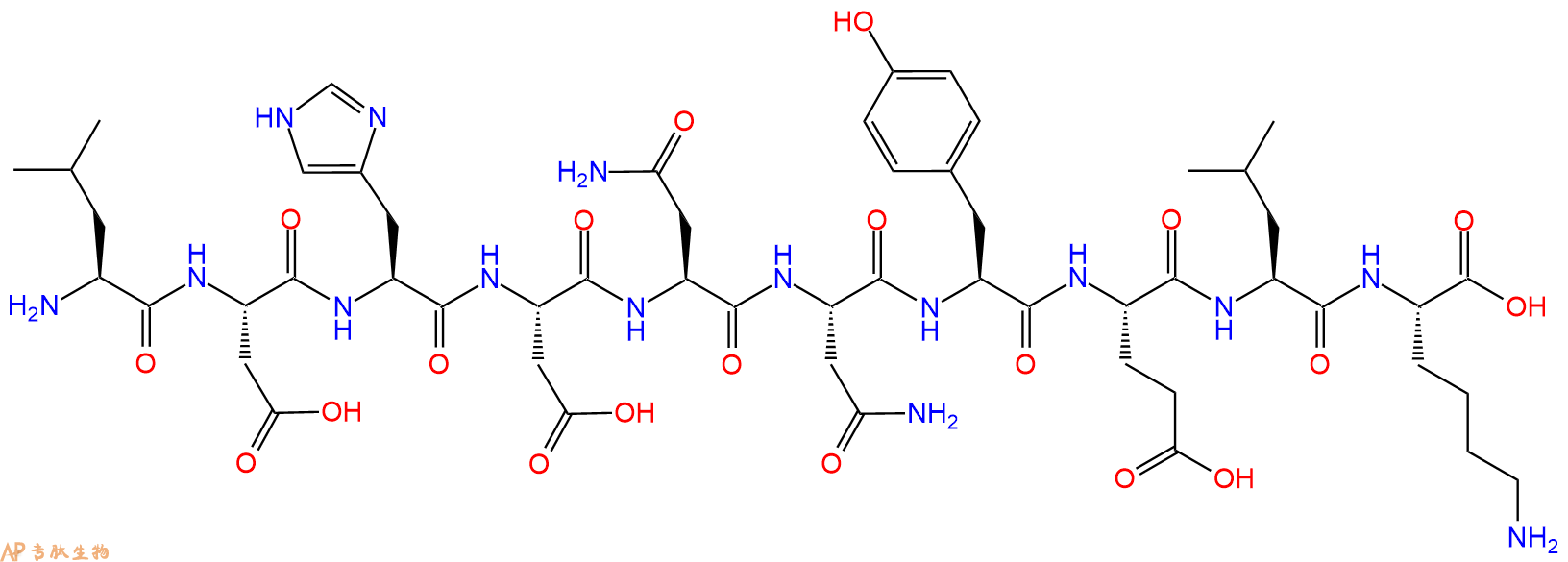 专肽生物产品H2N-Leu-Asp-His-Asp-Asn-Asn-Tyr-Glu-Leu-Lys-OH
