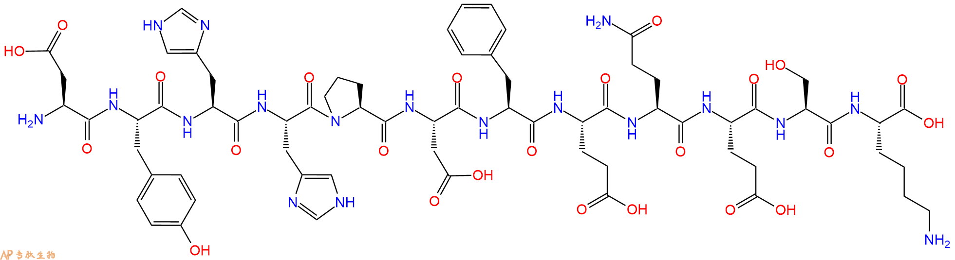 专肽生物产品H2N-Asp-Tyr-His-His-Pro-Asp-Phe-Glu-Gln-Glu-Ser-Lys-OH