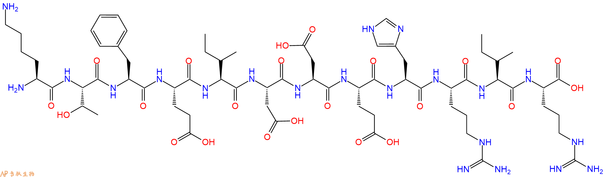 专肽生物产品H2N-Lys-Thr-Phe-Glu-Ile-Asp-Asp-Glu-His-Arg-Ile-Arg-OH