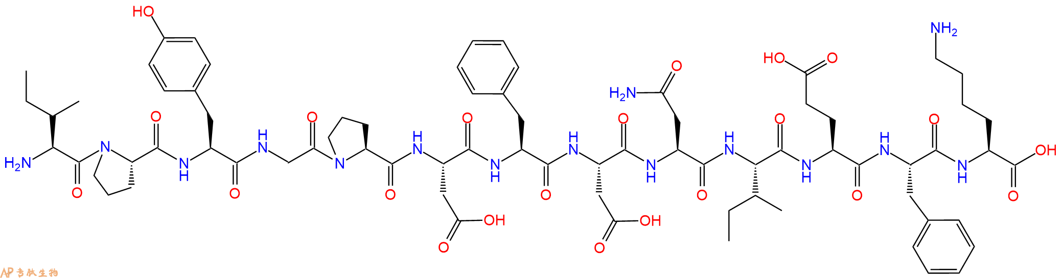 专肽生物产品H2N-Ile-Pro-Tyr-Gly-Pro-Asp-Phe-Asp-Asn-Ile-Glu-Phe-Lys-OH