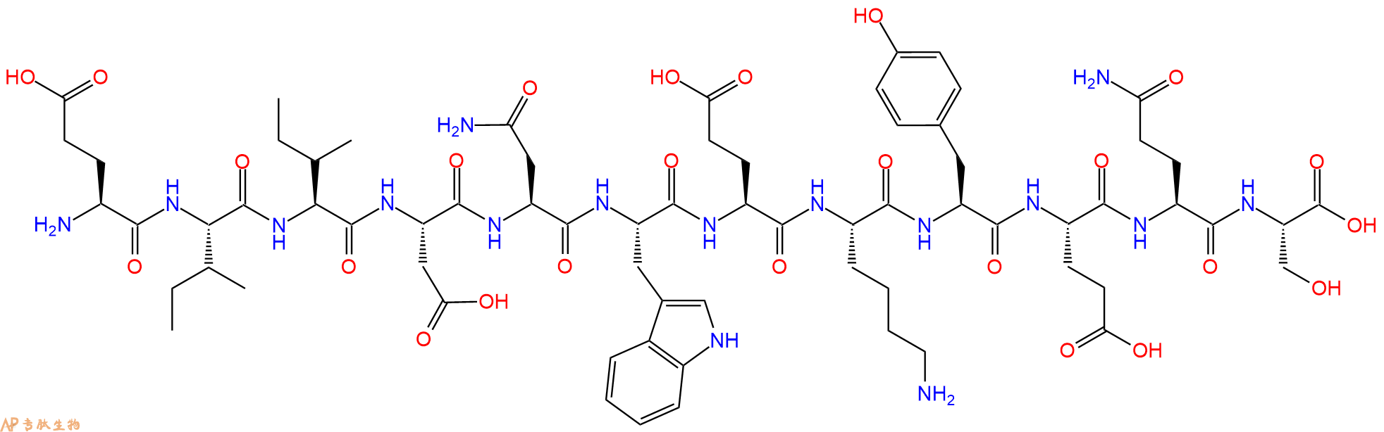 专肽生物产品H2N-Glu-Ile-Ile-Asp-Asn-Trp-Glu-Lys-Tyr-Glu-Gln-Ser-OH