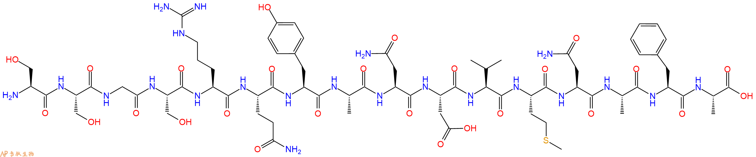 专肽生物产品H2N-Ser-Ser-Gly-Ser-Arg-Gln-Tyr-Ala-Asn-Asp-Val-Met-Asn-Ala-Phe-Ala-OH