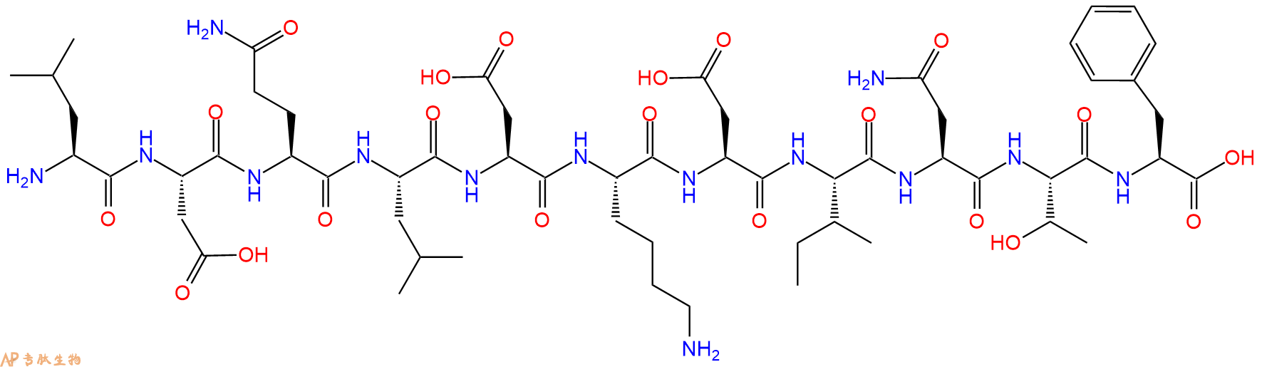 专肽生物产品H2N-Leu-Asp-Gln-Leu-Asp-Lys-Asp-Ile-Asn-Thr-Phe-OH