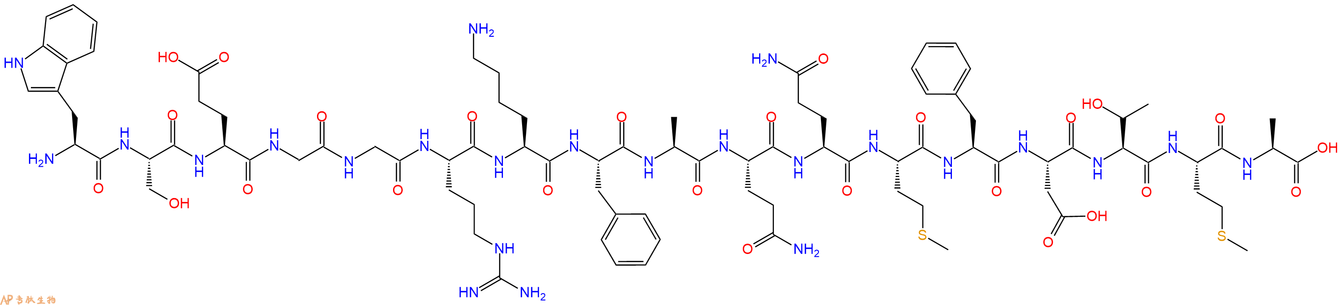 专肽生物产品H2N-Trp-Ser-Glu-Gly-Gly-Arg-Lys-Phe-Ala-Gln-Gln-Met-Phe-Asp-Thr-Met-Ala-OH