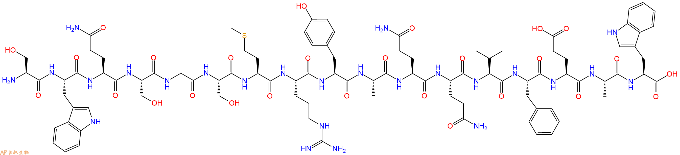 专肽生物产品H2N-Ser-Trp-Gln-Ser-Gly-Ser-Met-Arg-Tyr-Ala-Gln-Gln-Val-Phe-Glu-Ala-Trp-OH