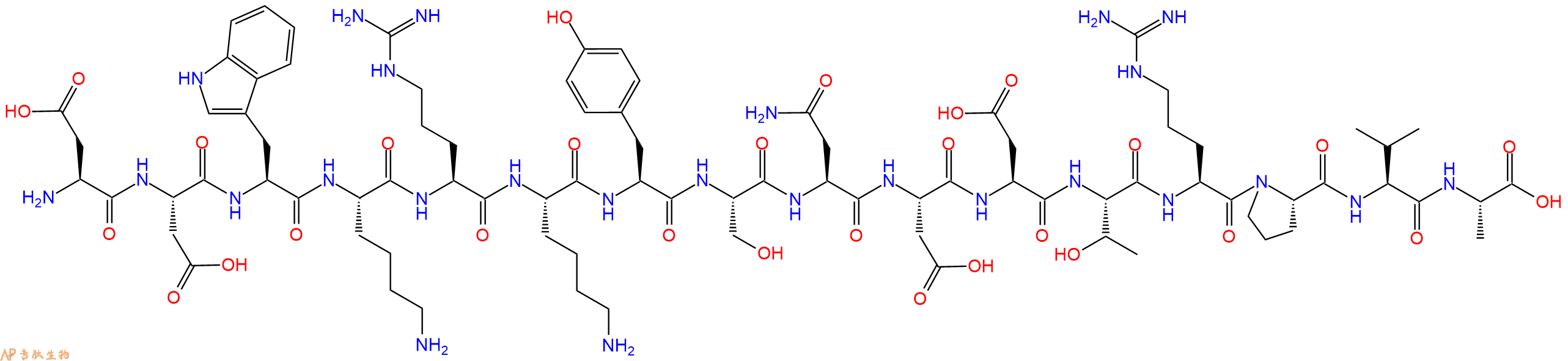专肽生物产品H2N-Asp-Asp-Trp-Lys-Arg-Lys-Tyr-Ser-Asn-Asp-Asp-Thr-Arg-Pro-Val-Ala-OH