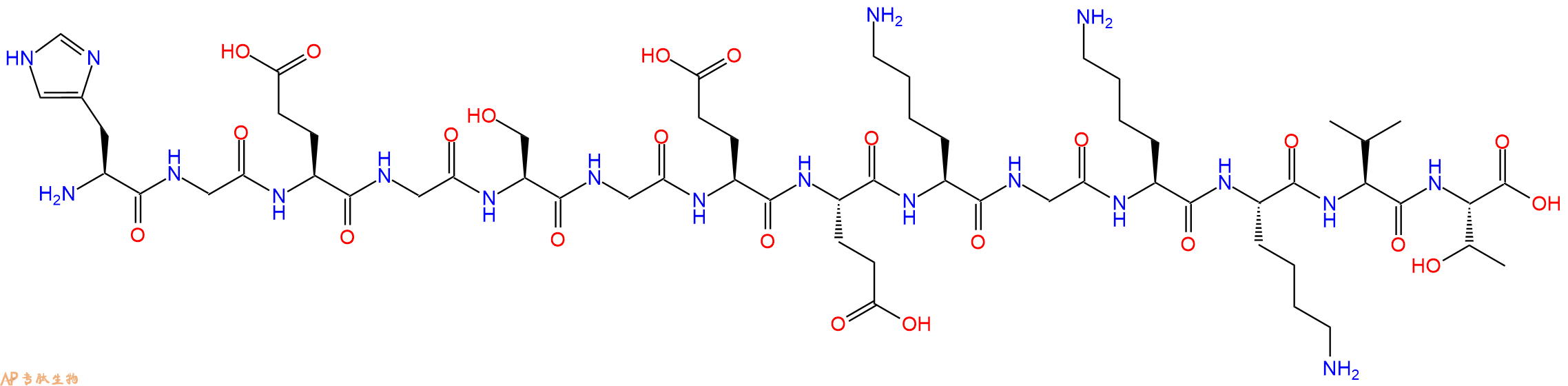 专肽生物产品H2N-His-Gly-Glu-Gly-Ser-Gly-Glu-Glu-Lys-Gly-Lys-Lys-Val-Thr-OH