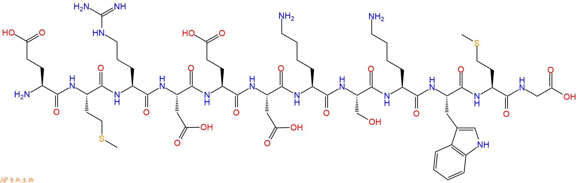 专肽生物产品H2N-Glu-Met-Arg-Asp-Glu-Asp-Lys-Ser-Lys-Trp-Met-Gly-OH
