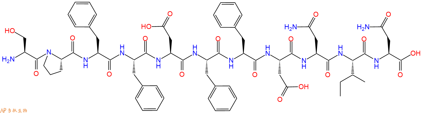 专肽生物产品H2N-Ser-Pro-Phe-Phe-Asp-Phe-Phe-Asp-Asn-Ile-Asn-OH