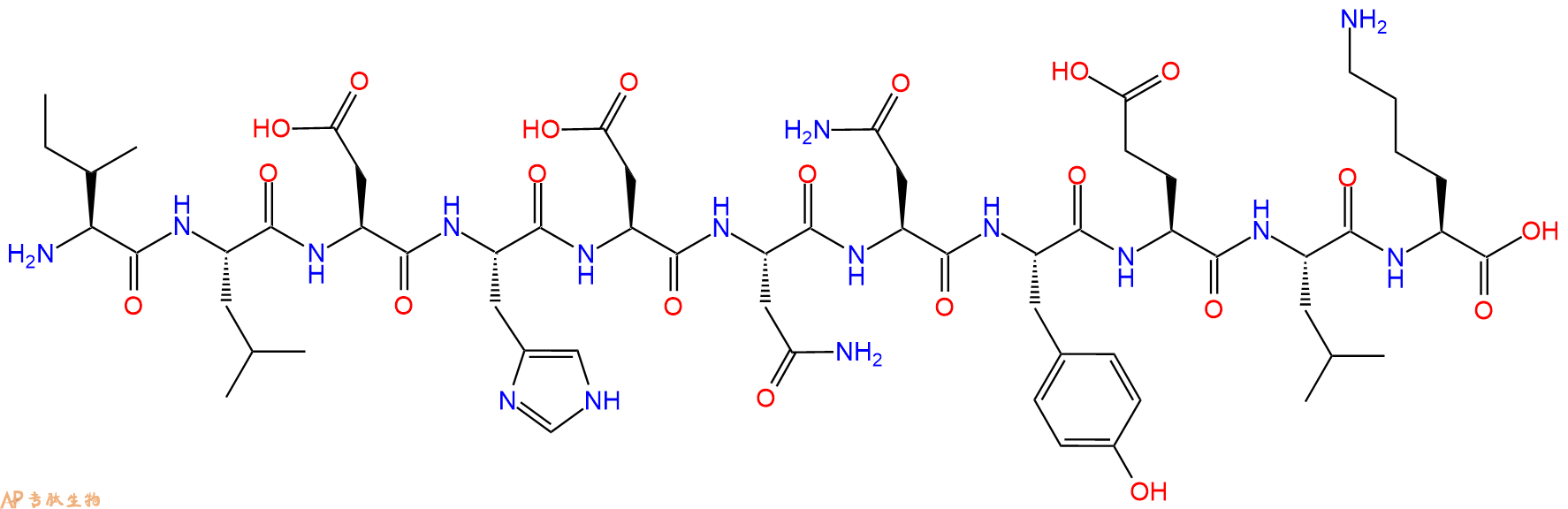 专肽生物产品H2N-Ile-Leu-Asp-His-Asp-Asn-Asn-Tyr-Glu-Leu-Lys-OH