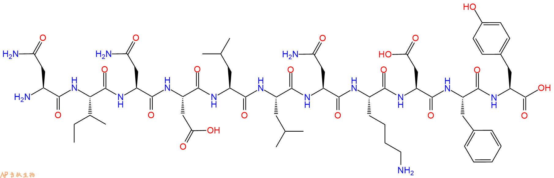 专肽生物产品H2N-Asn-Ile-Asn-Asp-Leu-Leu-Asn-Lys-Asp-Phe-Tyr-OH